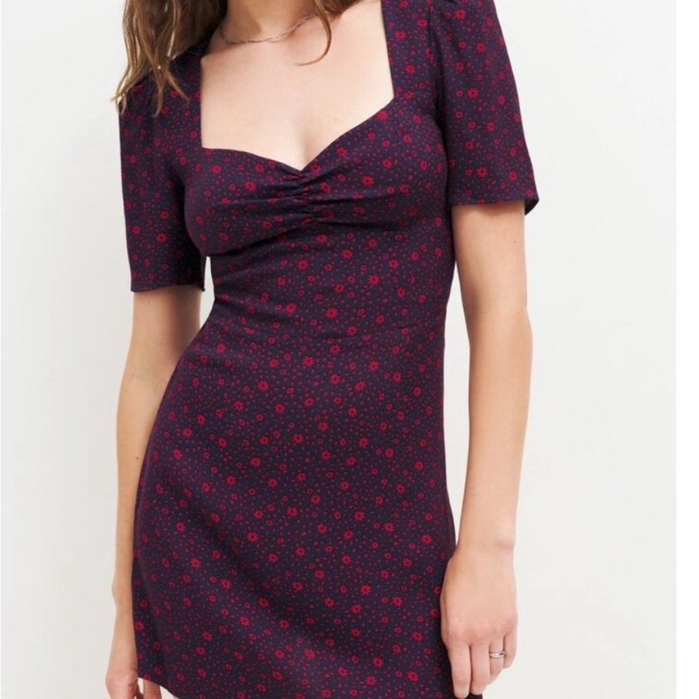Reformation Brittney Dress in Nightengale (navy with red florals)